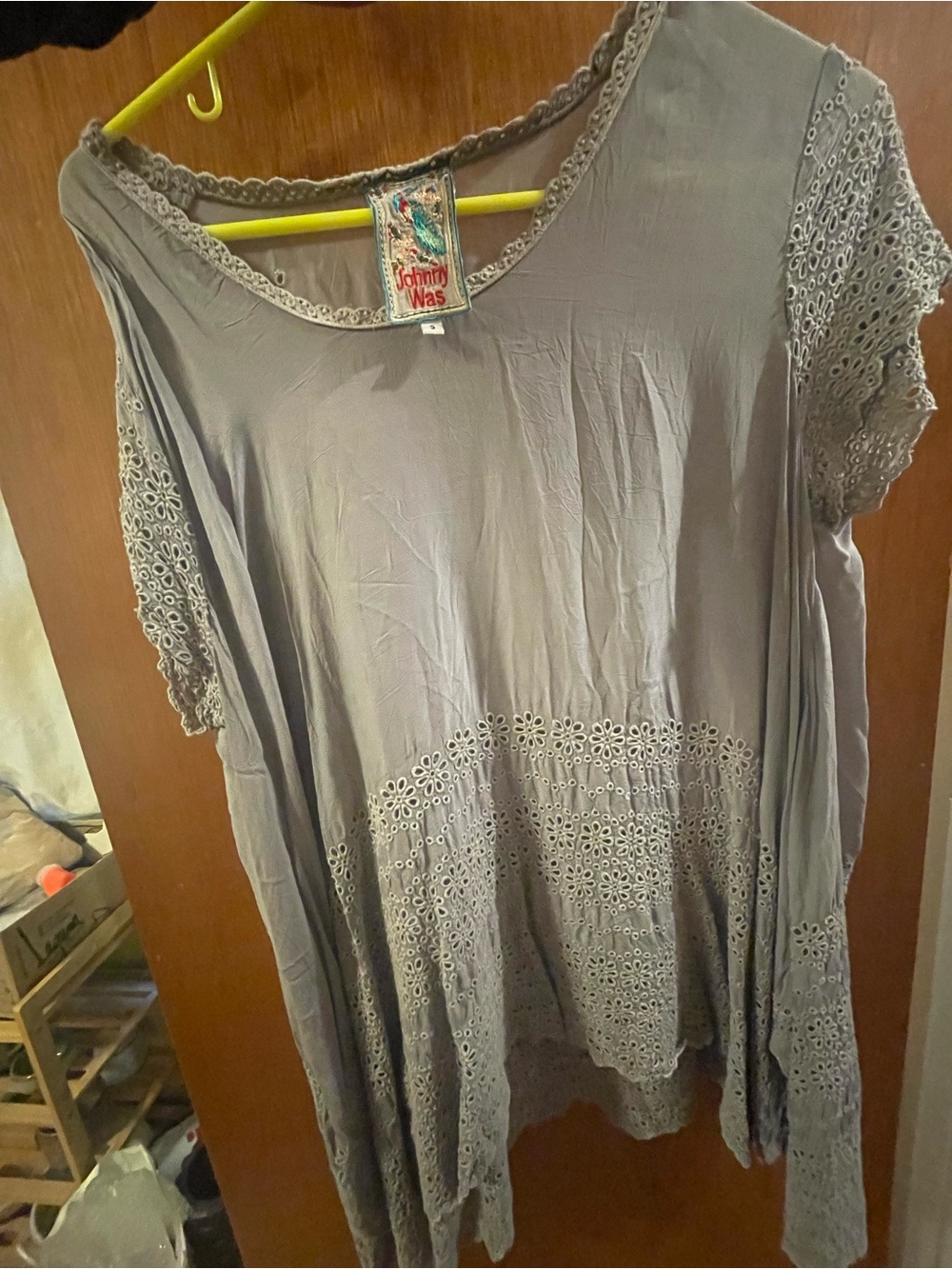 Johnny Was Slate Gray Eyelet-Trim Scoop Neck Tunic